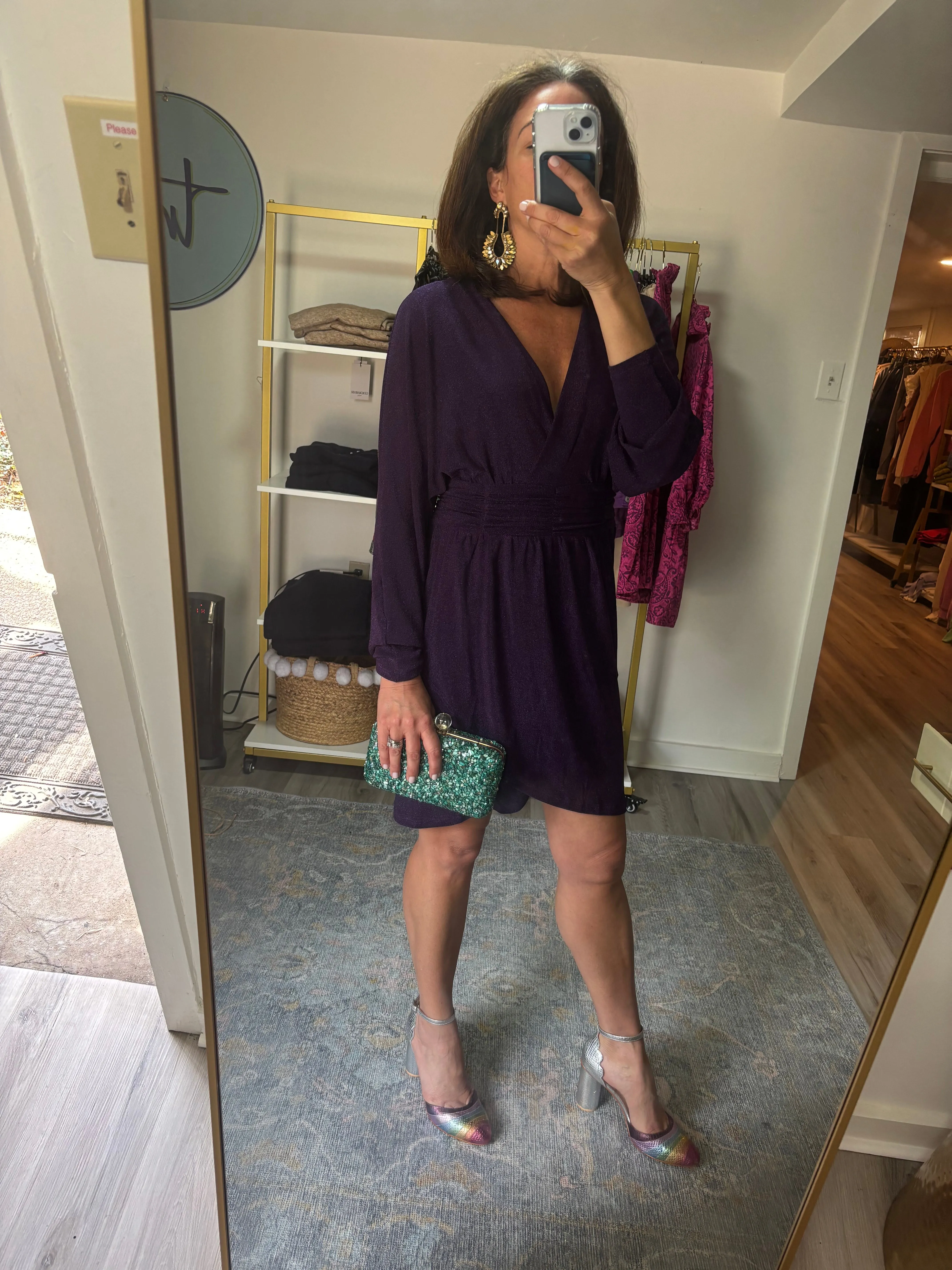 Purple Shimmery Wrap Mini Dress