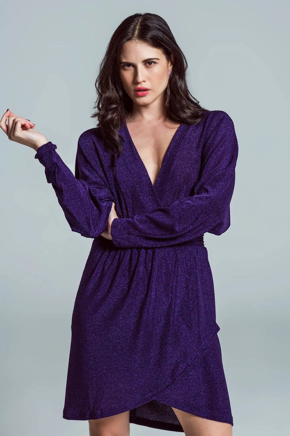 Purple Shimmery Wrap Mini Dress