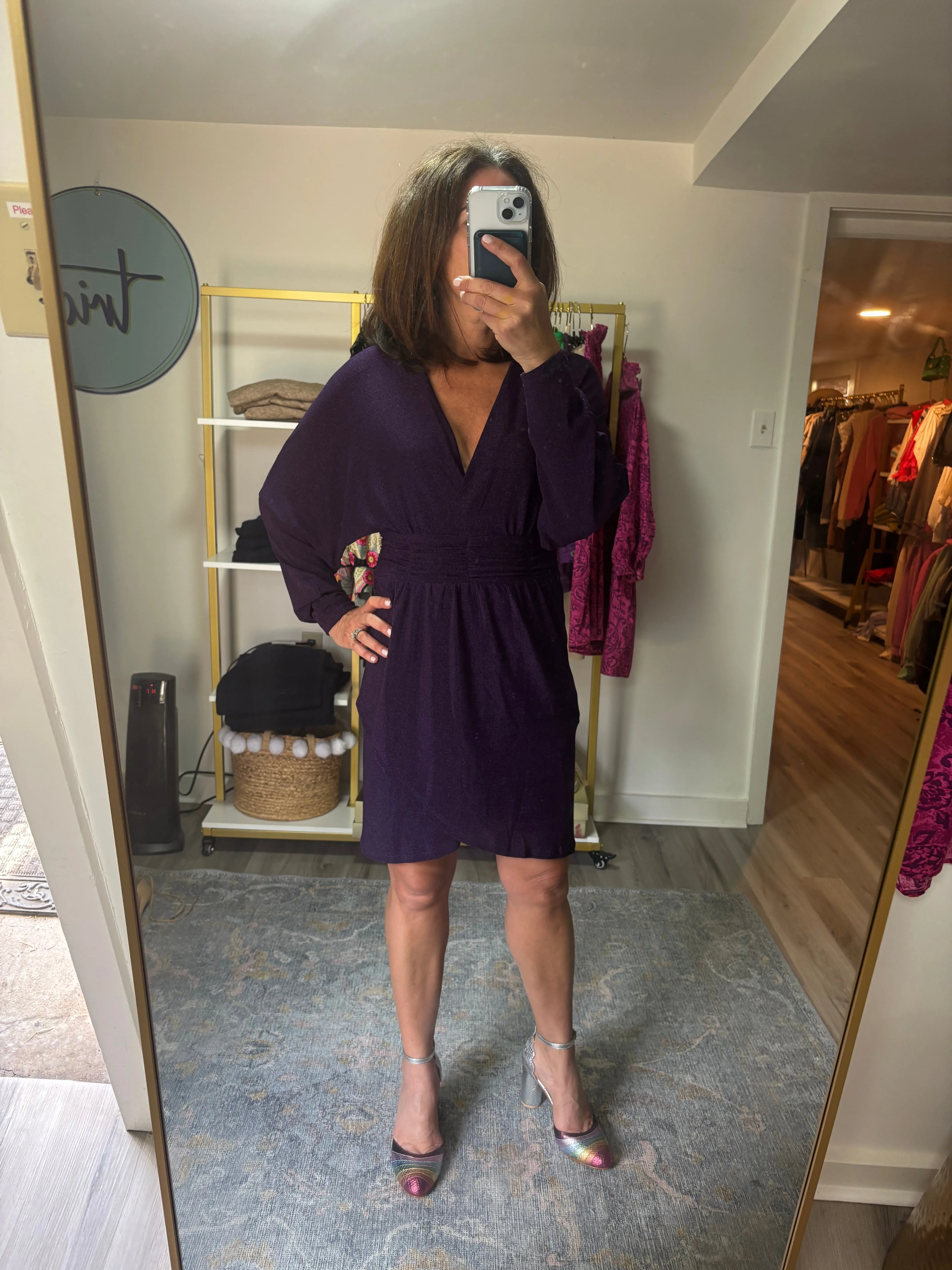 Purple Shimmery Wrap Mini Dress