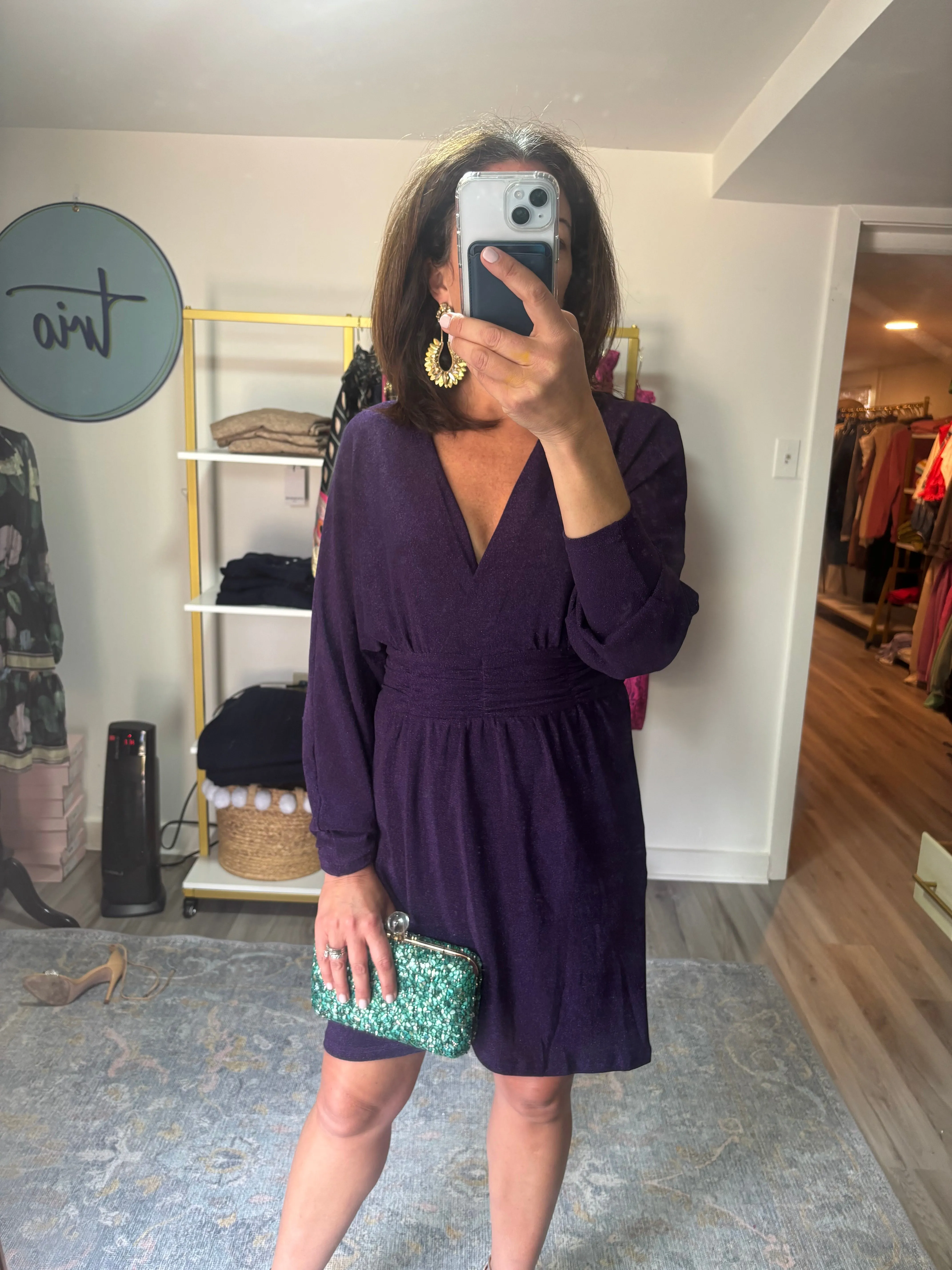 Purple Shimmery Wrap Mini Dress