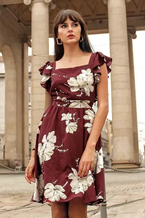 Red and White Floral Ruffle Mini Dress