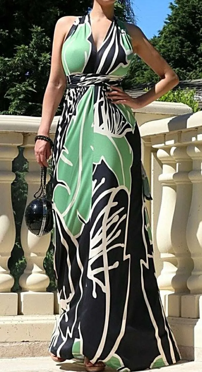 Remembering Love 1Pc Boho Halter Maxi Dress w/Pockets