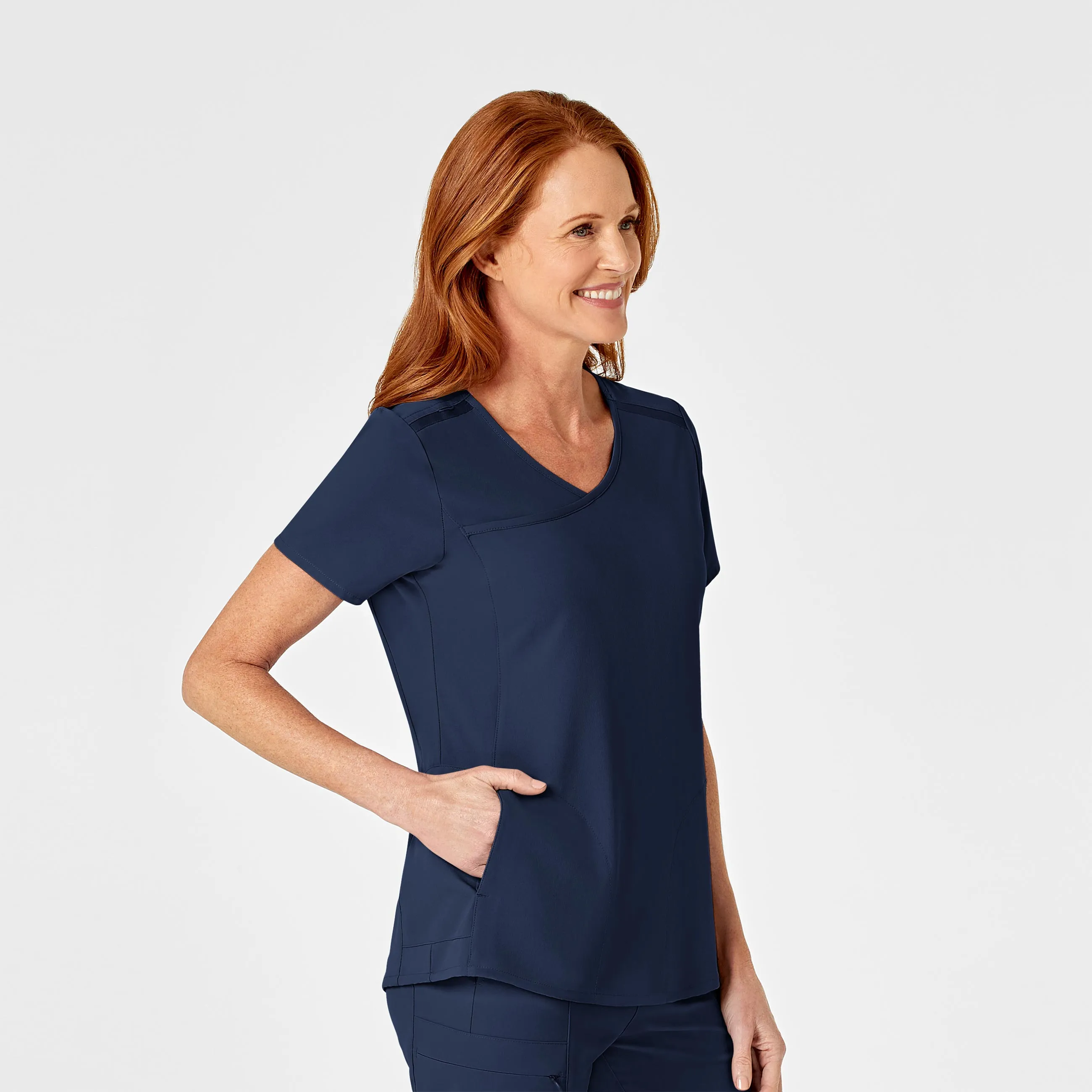 RENEW Women's Mock Wrap Scrub Top - Navy