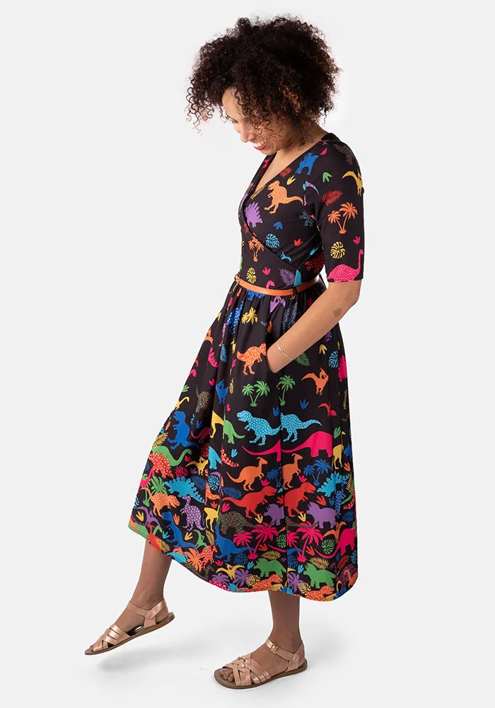 Reptar Dinosaur Border Print Midi Dress