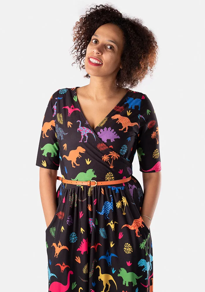 Reptar Dinosaur Border Print Midi Dress