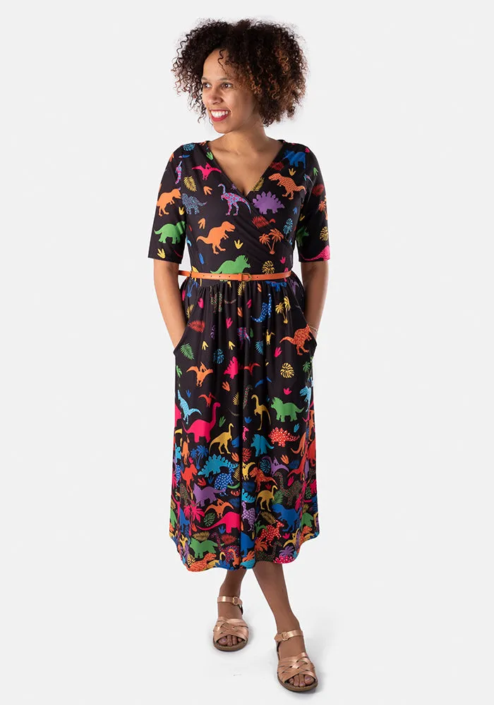 Reptar Dinosaur Border Print Midi Dress