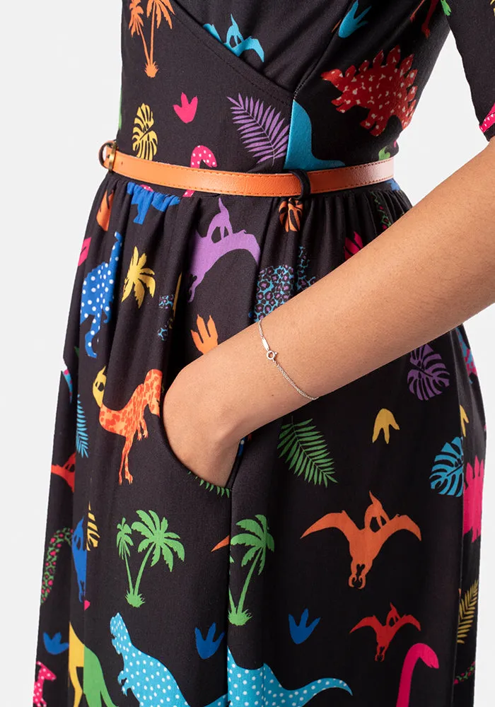 Reptar Dinosaur Border Print Midi Dress