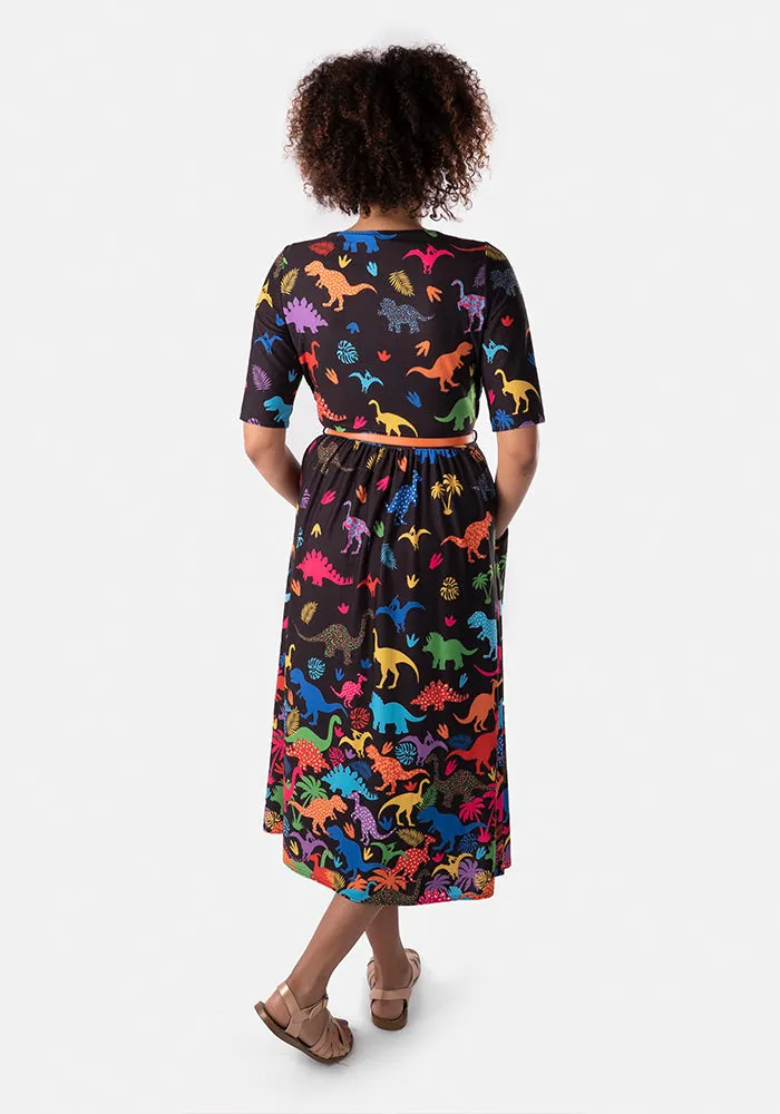 Reptar Dinosaur Border Print Midi Dress