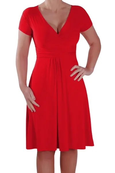 Rosa Short Sleeve V Neck Grecian Style Wrap Dress