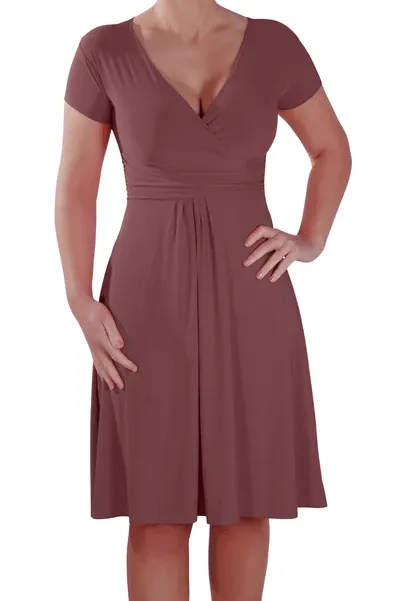 Rosa Short Sleeve V Neck Grecian Style Wrap Dress