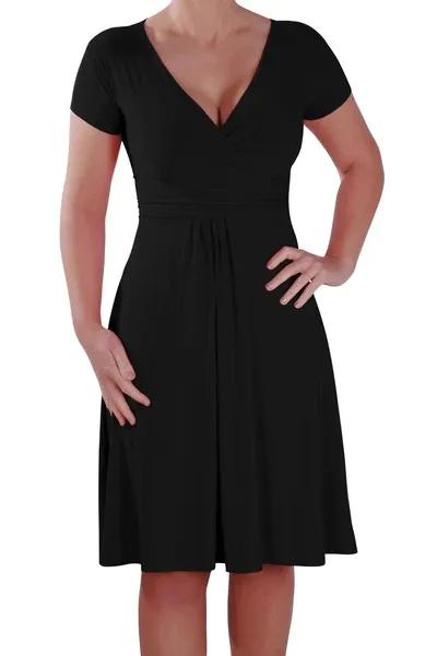 Rosa Short Sleeve V Neck Grecian Style Wrap Dress