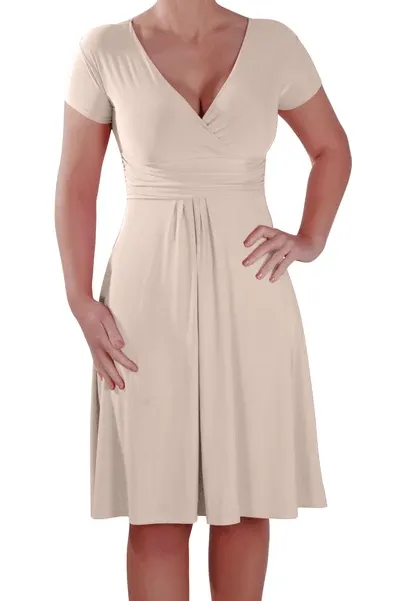 Rosa Short Sleeve V Neck Grecian Style Wrap Dress