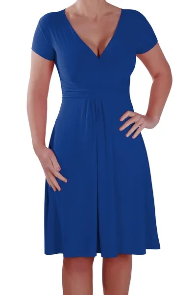 Rosa Short Sleeve V Neck Grecian Style Wrap Dress