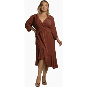 Ruched Sleeve V Neck Curvy Fit Midi Dress