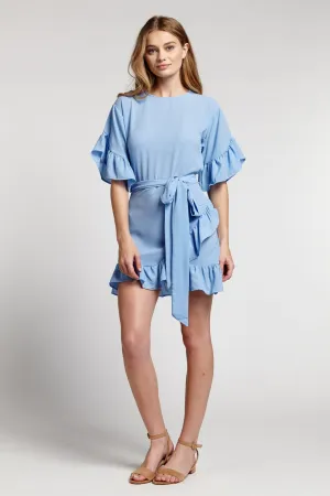 RUFFLE SLEEVE WRAP DRESS