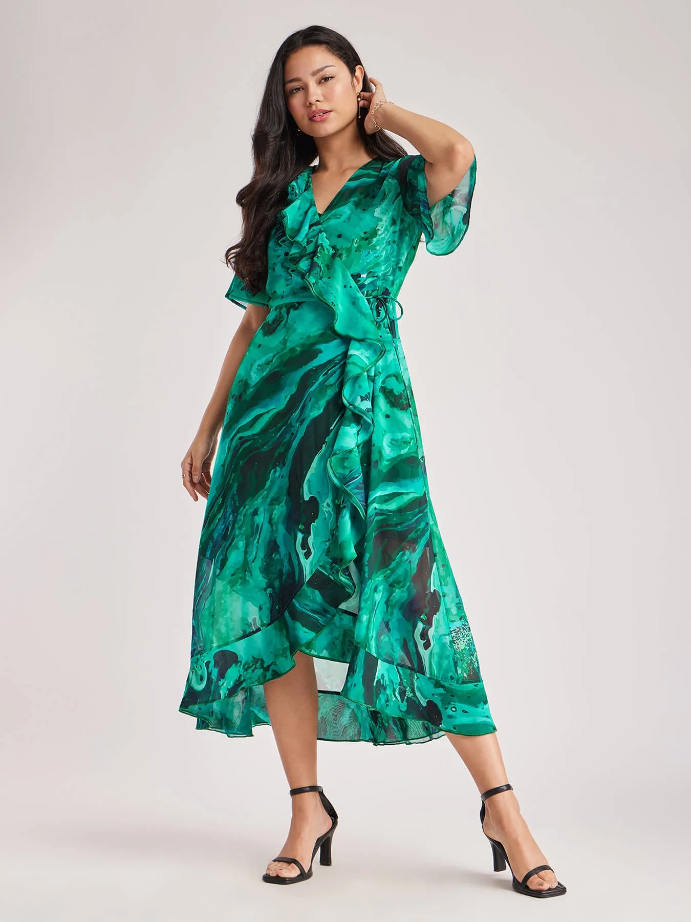 Ruffle Wrap Dress - Teal