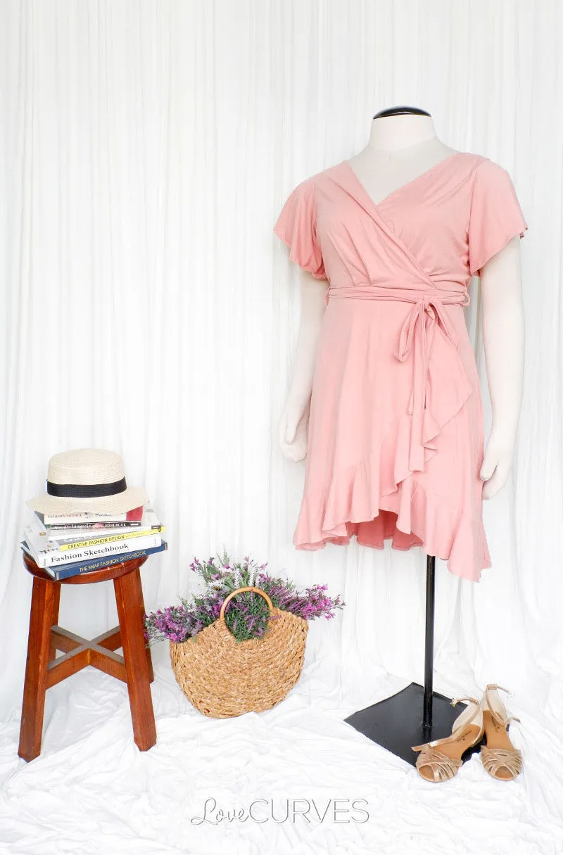 Ruffle Wrap Dress with Sash Belt - Blush