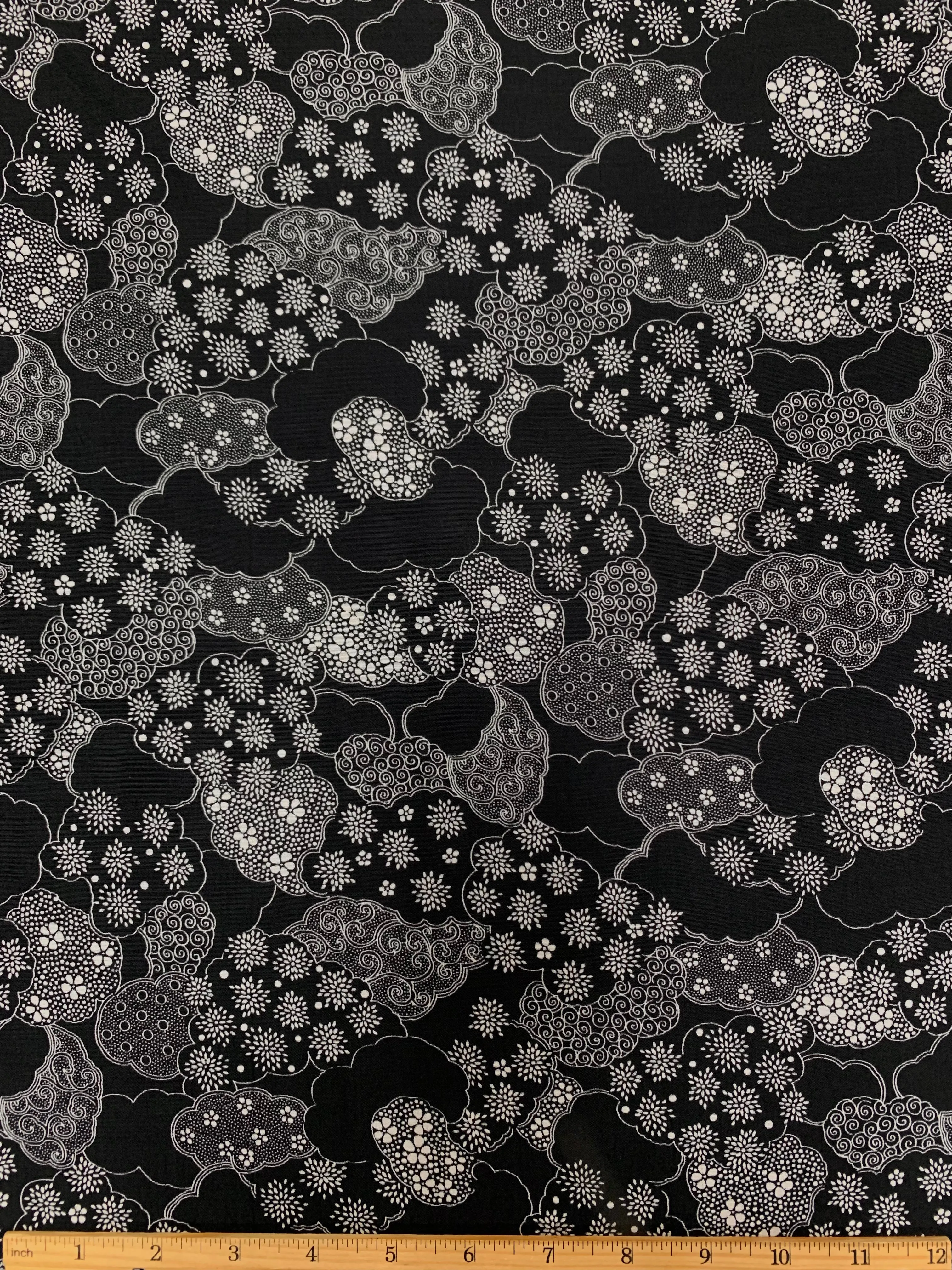 RV-7736W FLORAL MONOCHROME PRINT VISCOSE CHALLIS. ITALY