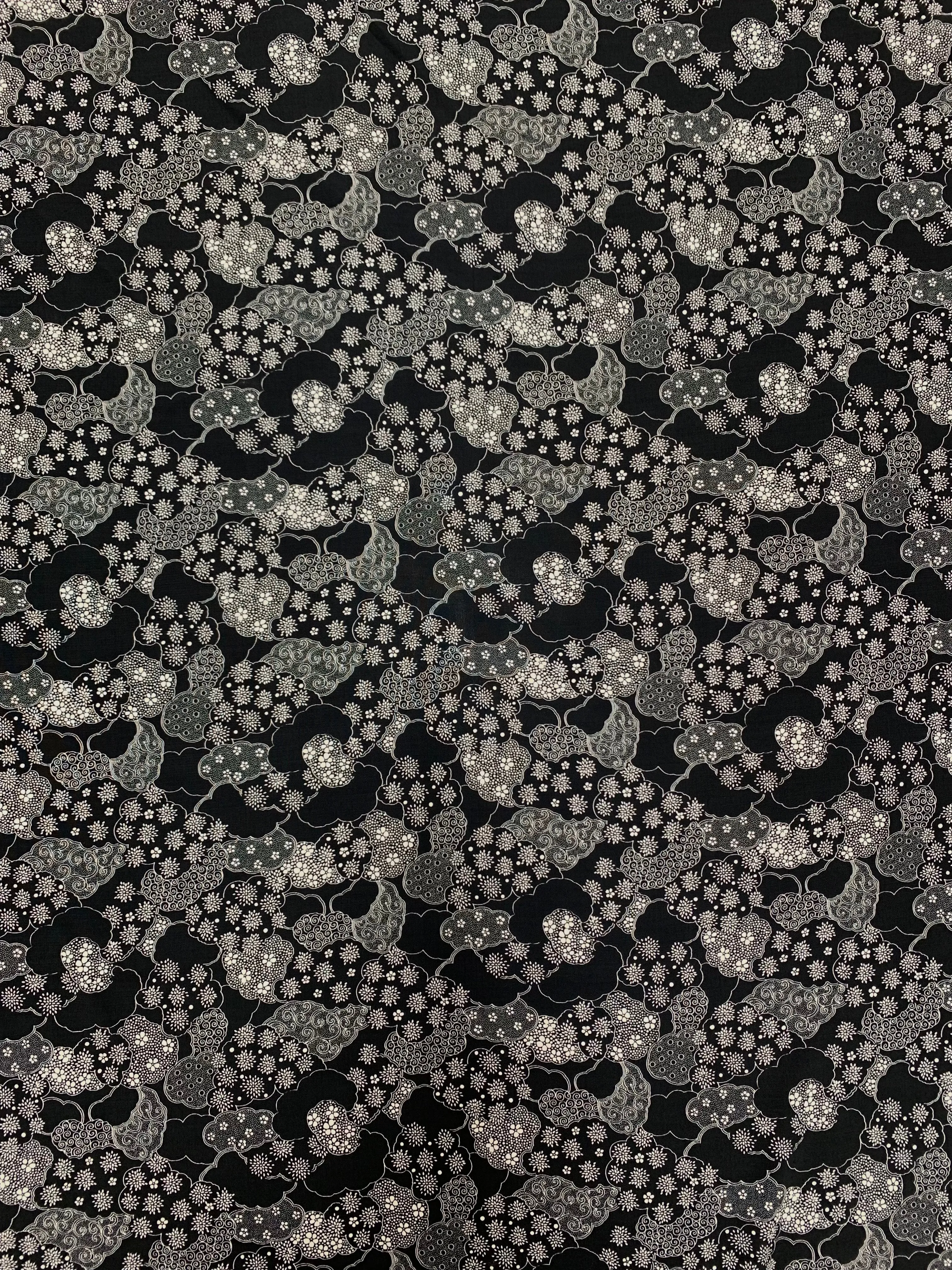 RV-7736W FLORAL MONOCHROME PRINT VISCOSE CHALLIS. ITALY