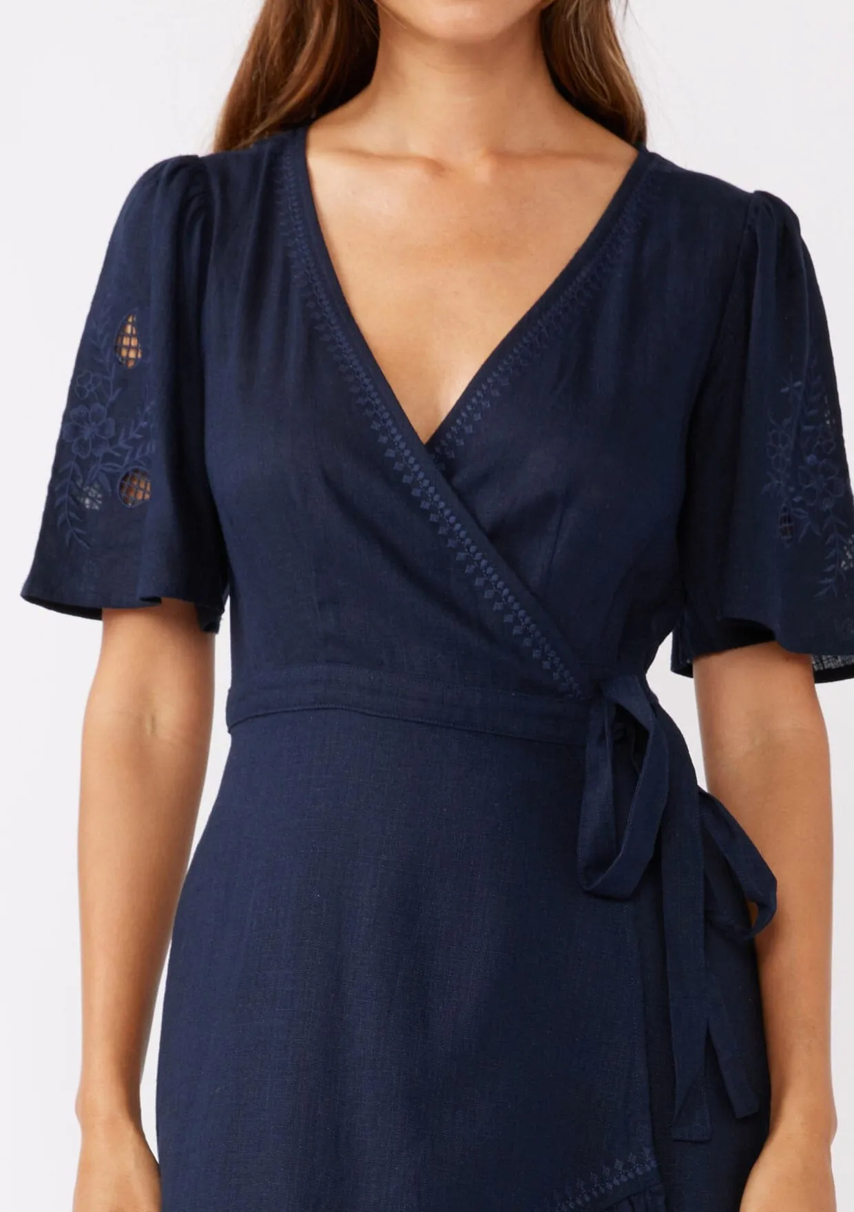 Sadie Embroidered Wrap Dress