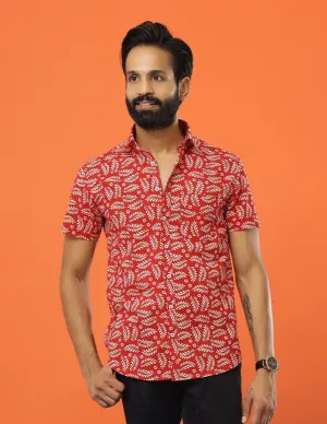 Sanskruti Home Red Cotton Printed Shirt