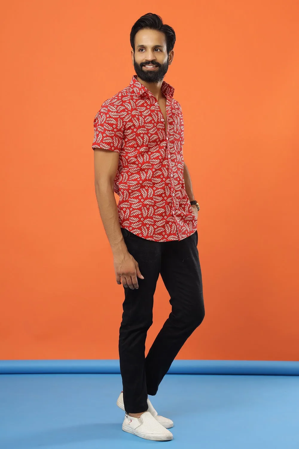 Sanskruti Home Red Cotton Printed Shirt