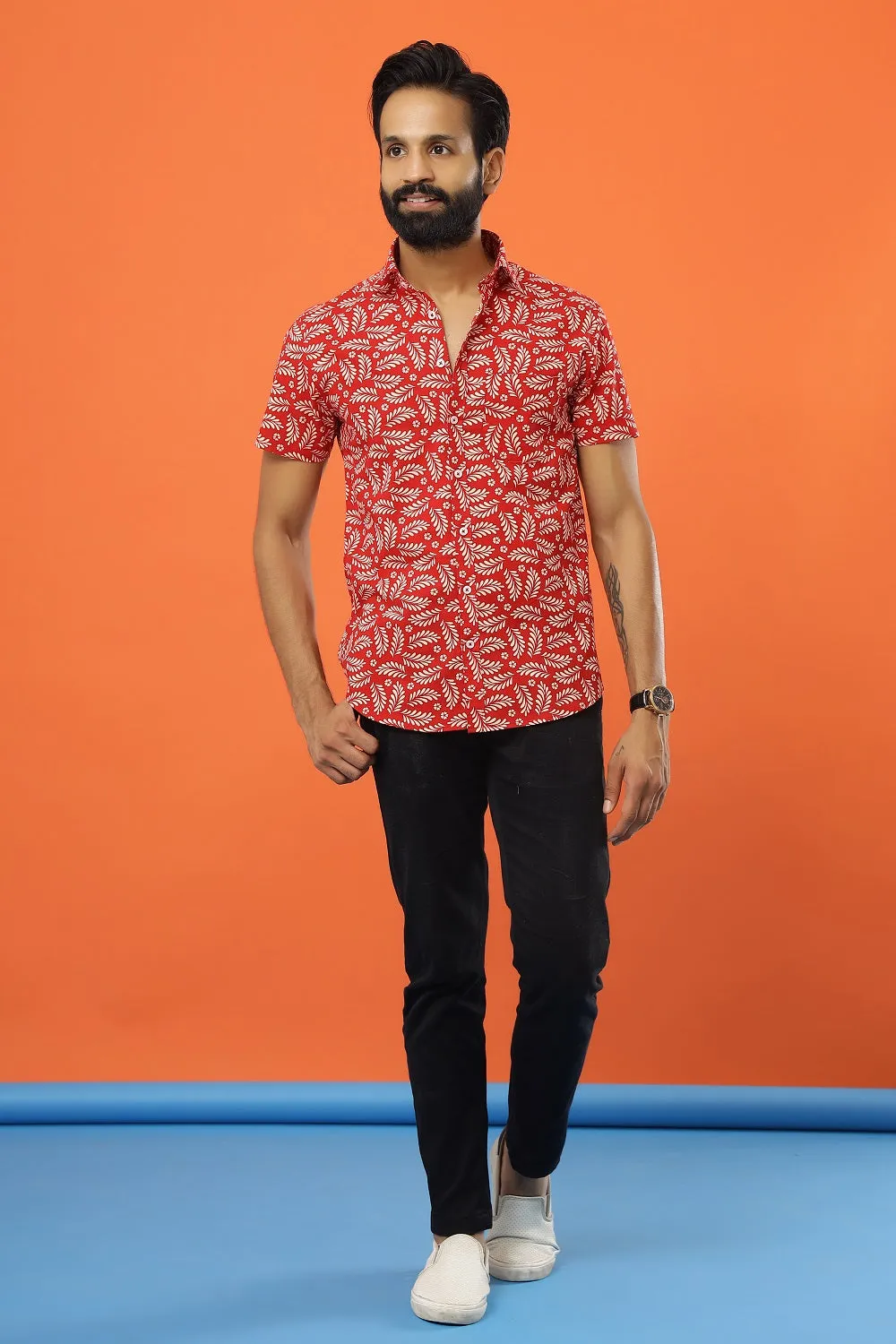 Sanskruti Home Red Cotton Printed Shirt