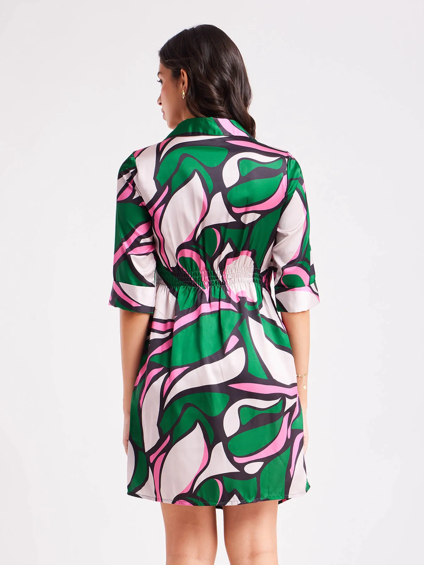 Satin Wrap Pleated Dress - Multicolour