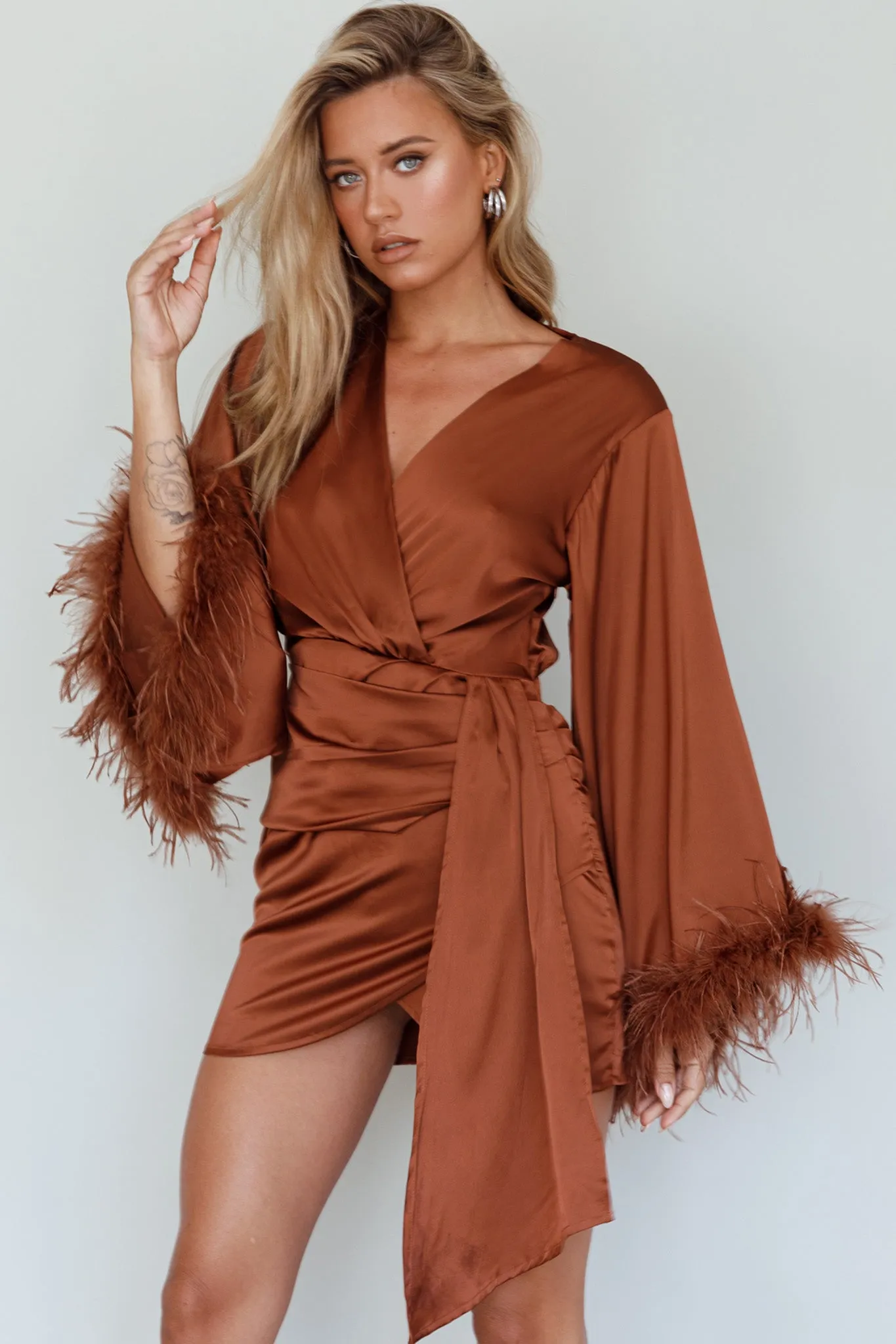 Screen Queen Feather Cuff Mini Dress Ginger