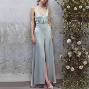 Sexy Deep V Neck Sleeveless Women Long Dress