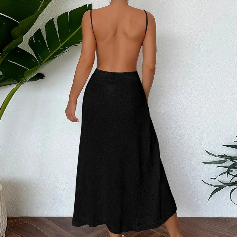 Sexy See-Through Backless Wrap Midi Dress for Summer