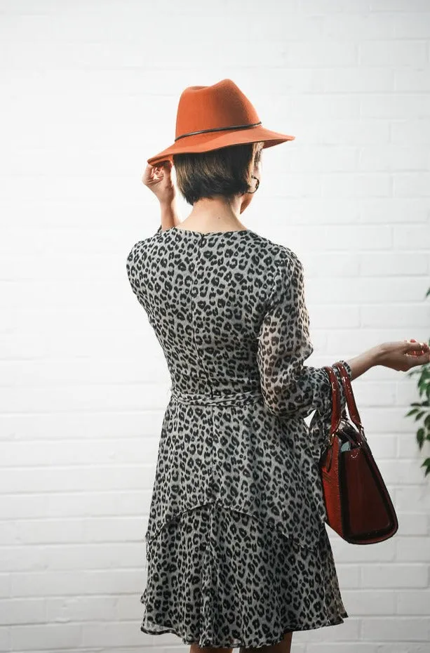 Short chiffon leopard print wrap dress | GINNA DRESS