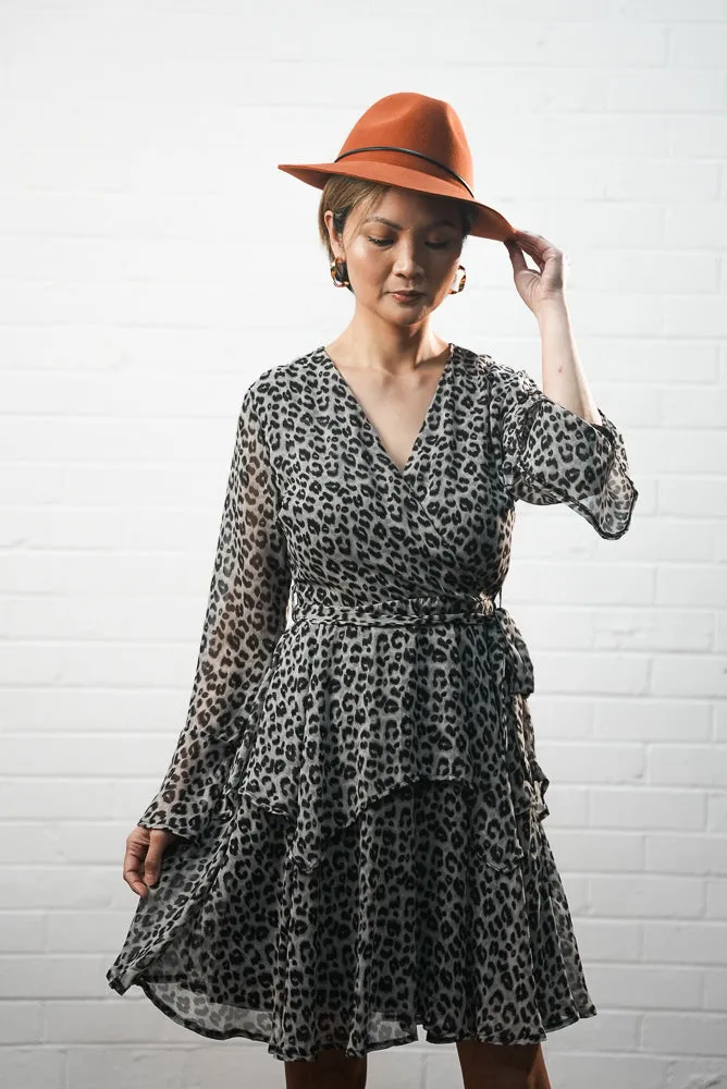 Short chiffon leopard print wrap dress | GINNA DRESS