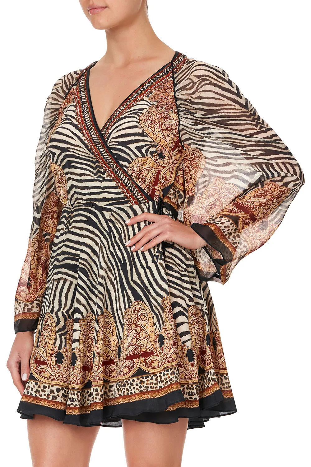 SHORT DRESS WITH DRAPED SLEEVE WILD FIRE