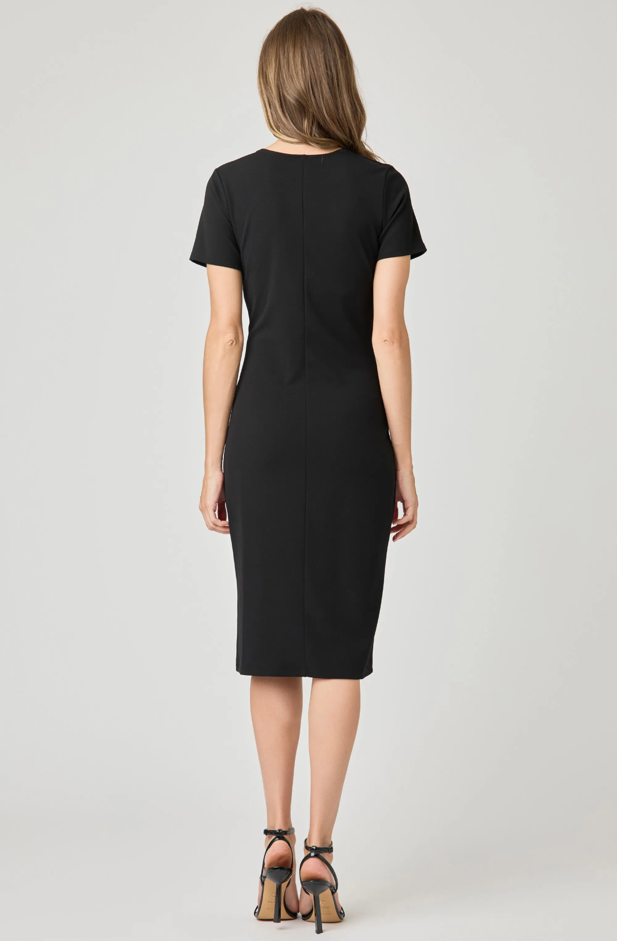 Short Sleeve Faux-Wrap Fitted Dress