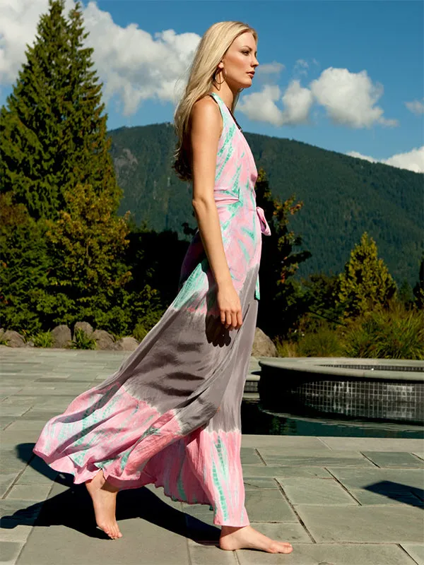 Silk Halter Maxi Wrap Dress