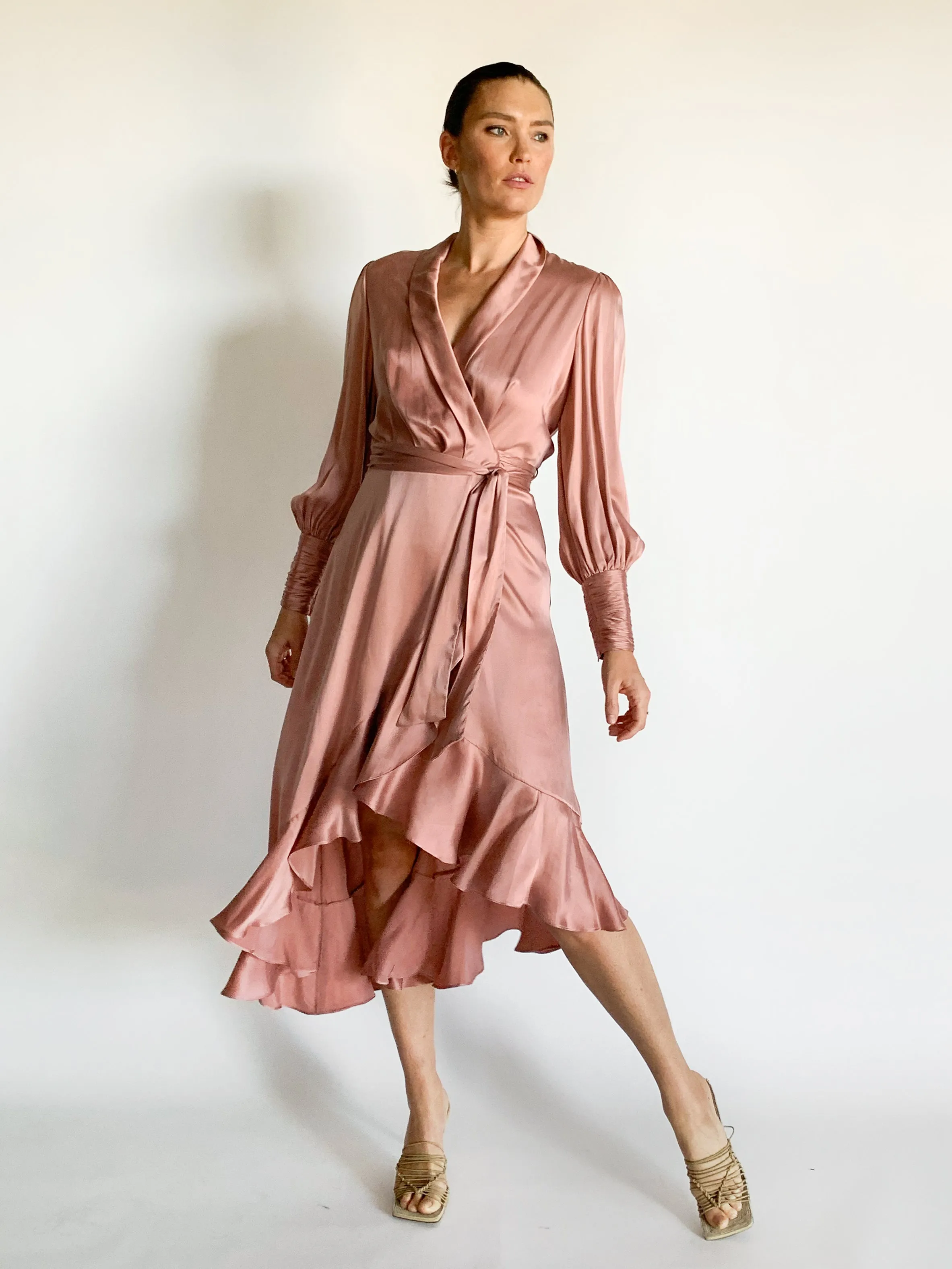 Silk Wrap Midi Dress