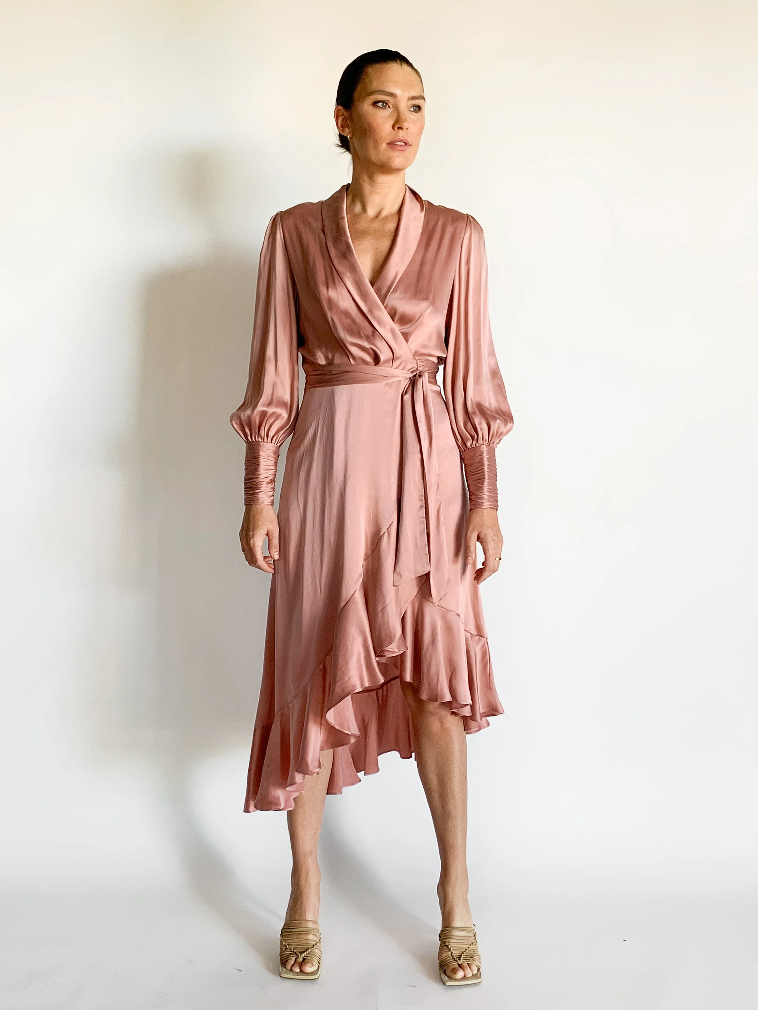 Silk Wrap Midi Dress