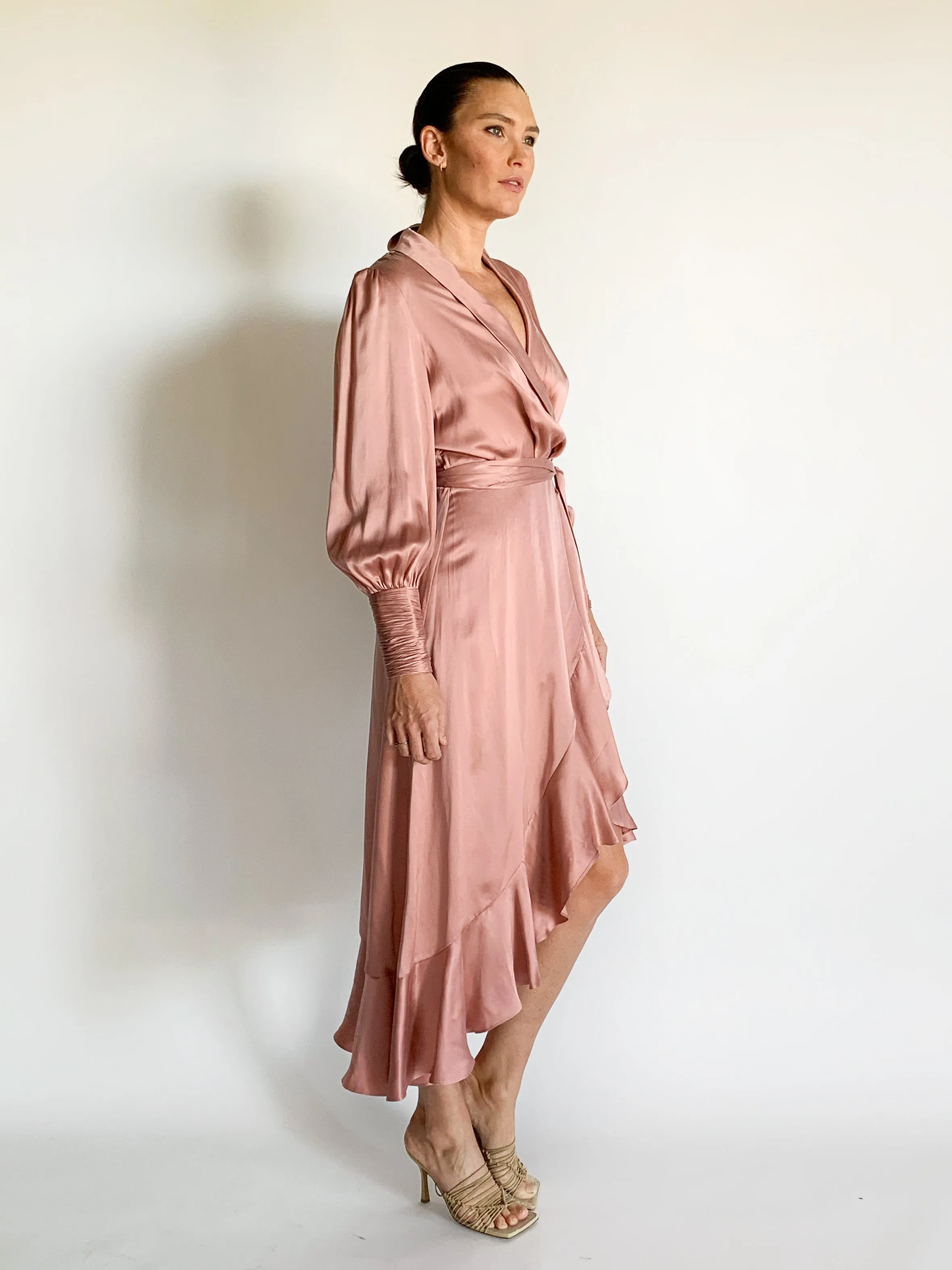 Silk Wrap Midi Dress