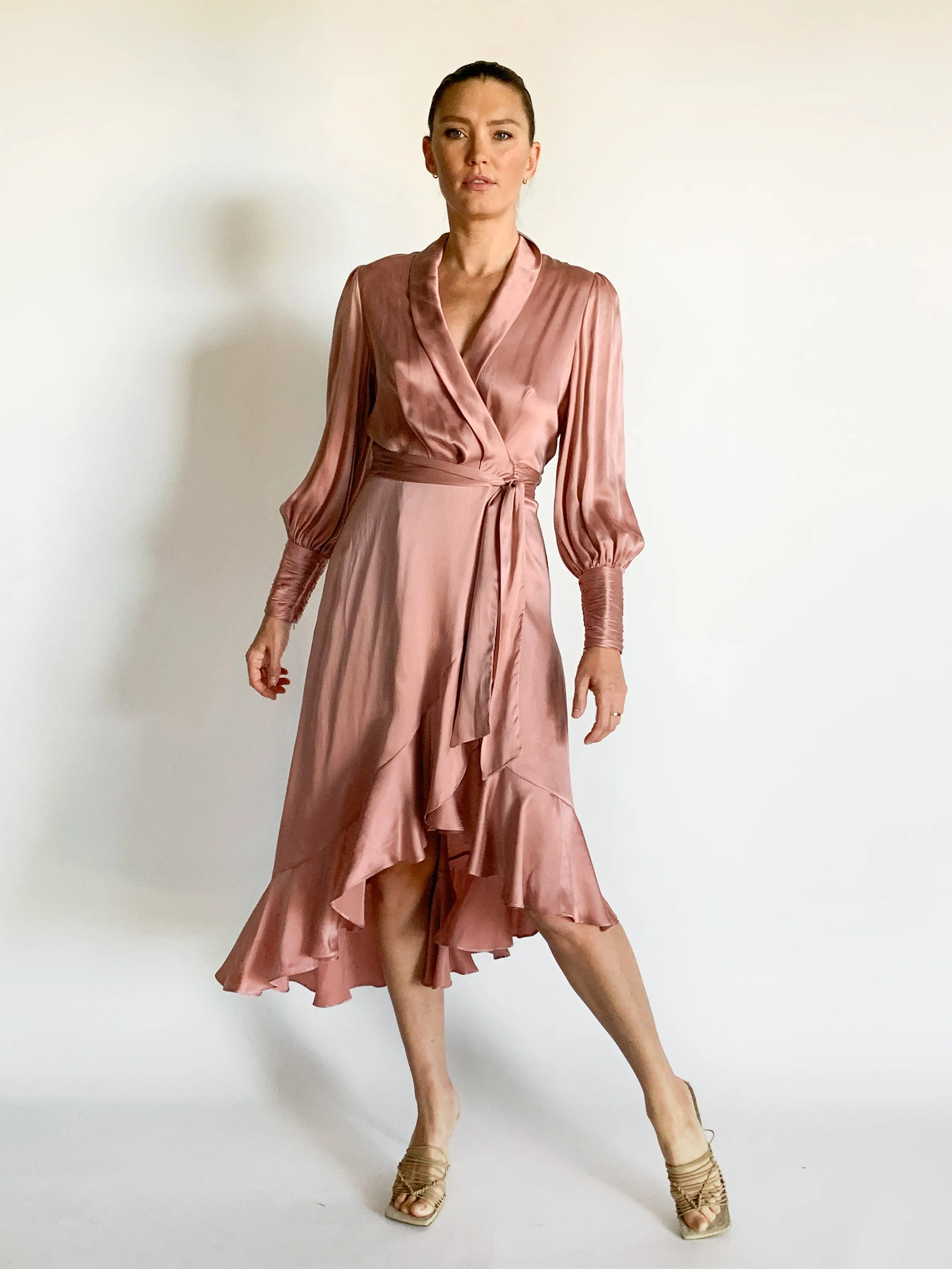 Silk Wrap Midi Dress