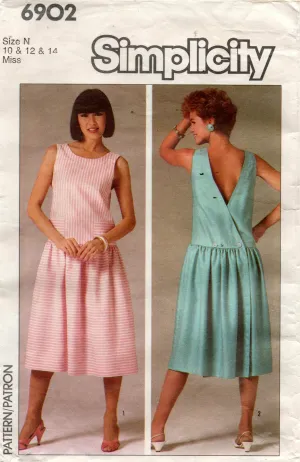 Simplicity 6902 Womens Back Wrap Dress 1980s Vintage Sewing Pattern Size 10 or 12 - 16 UNCUT Factory Folded