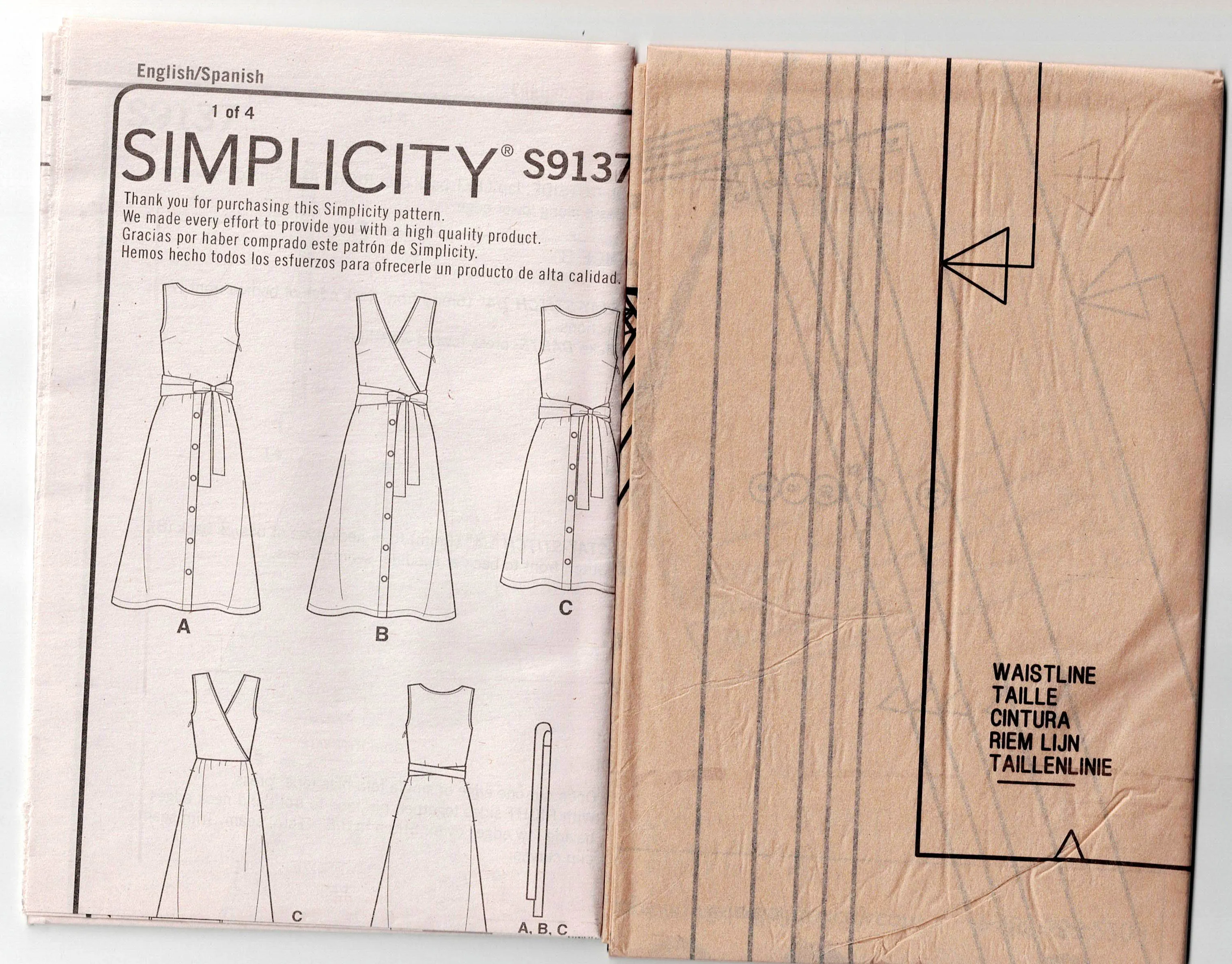 Simplicity 9137 Womens Back or Front Wrap Bodice Dress Out Of Print Sewing Pattern Size 6 - 14 UNCUT Factory Folded