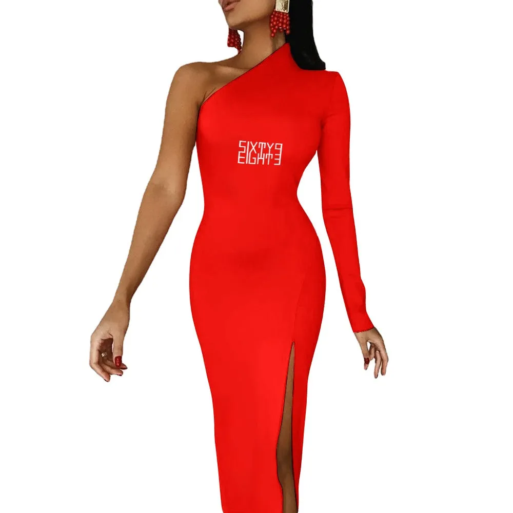 Sixty Eight 93 Logo White Half Sleeve Slit Dress