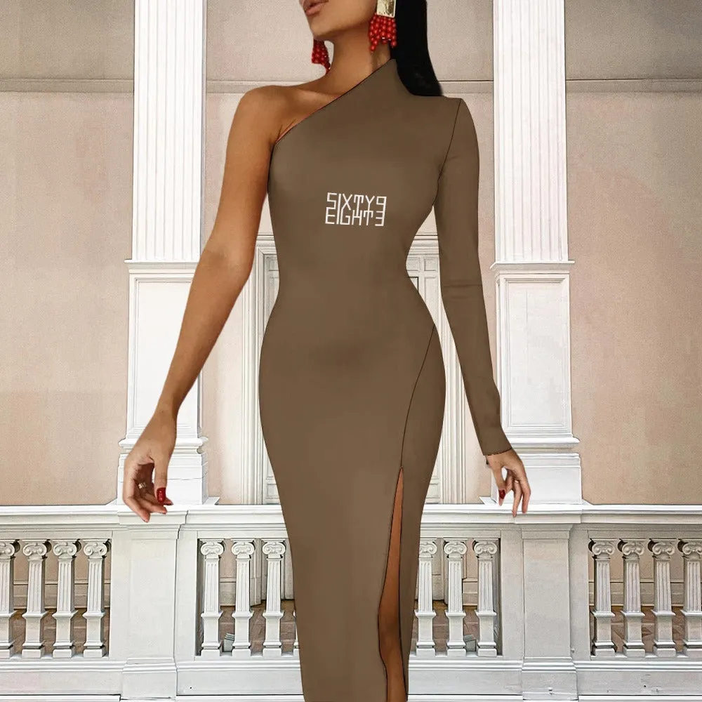 Sixty Eight 93 Logo White Half Sleeve Slit Dress