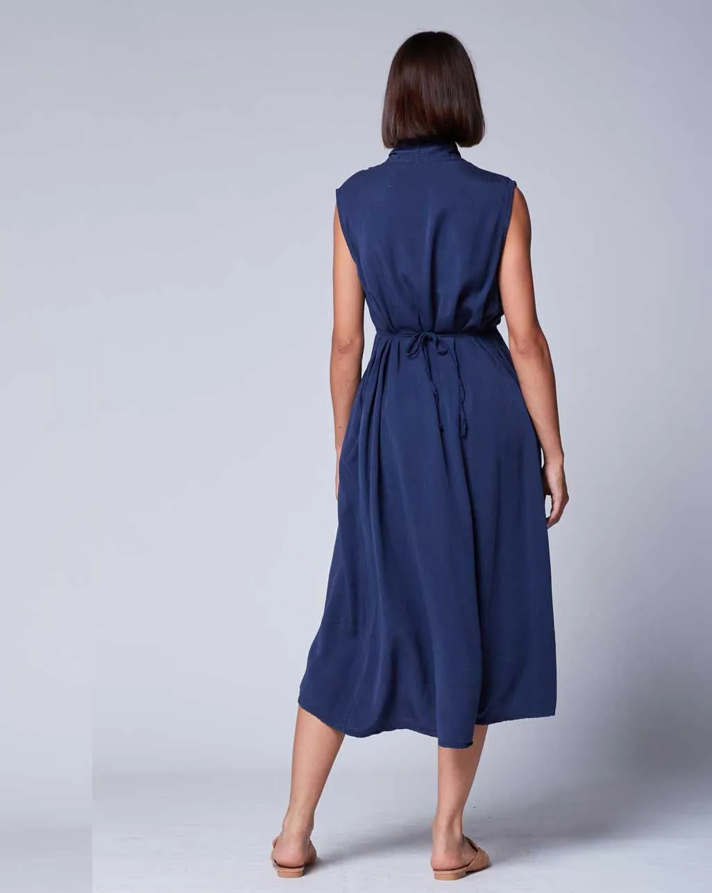 Sleeveless Drawstring Wrap Dress