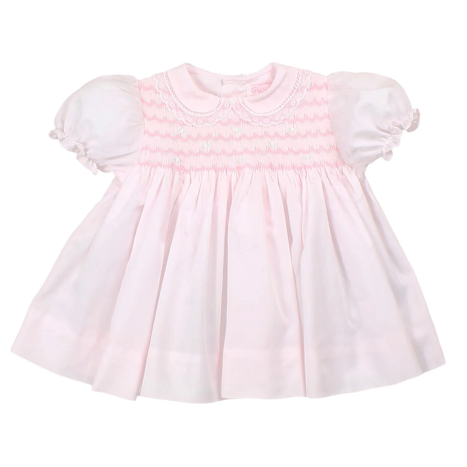 SMOCKED PINK BABY DRESS, BONNET, & BLOOMER