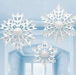 Snowflake Paper Hanging Fan Decoration - Pack of 3