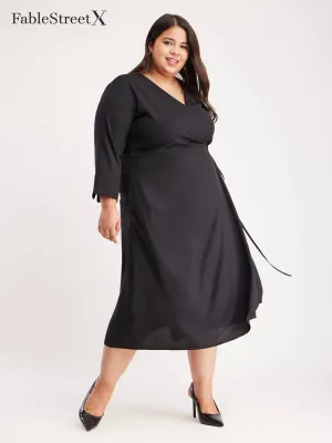 Solid Wrap Dress - Black