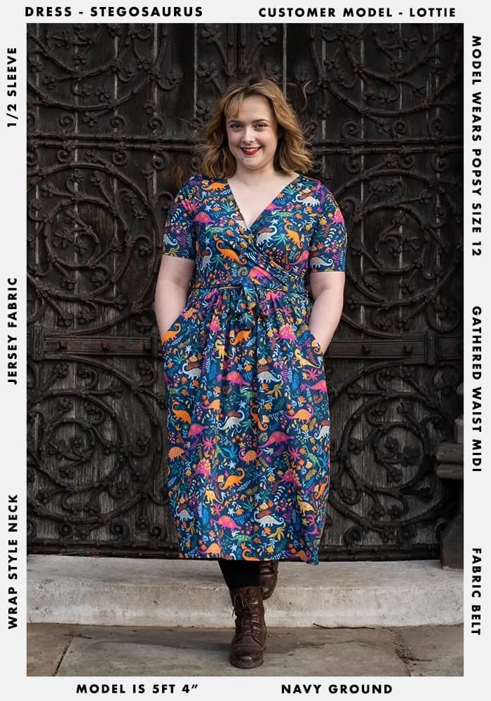 Stegosaurus Dinosaur Garden Print Midi Dress