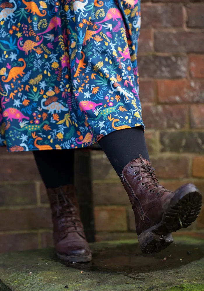 Stegosaurus Dinosaur Garden Print Midi Dress